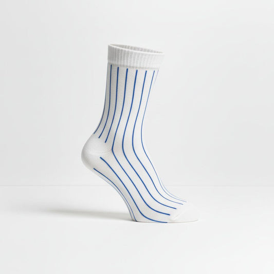 Lang sokk hvit med blå linjer