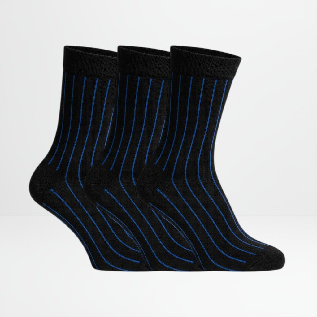 Svarte dressokker med blå linjer