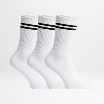 3pk hvite tennissokker med sorte striper