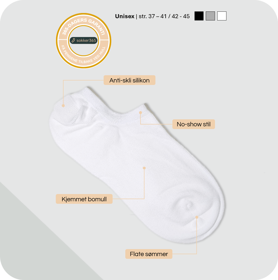 Hvite ankelsokker med beskrivelse