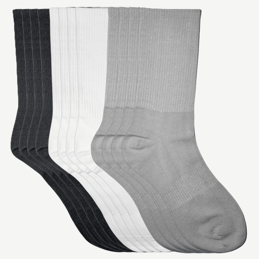 12 pakning med tennissokker i tre farger