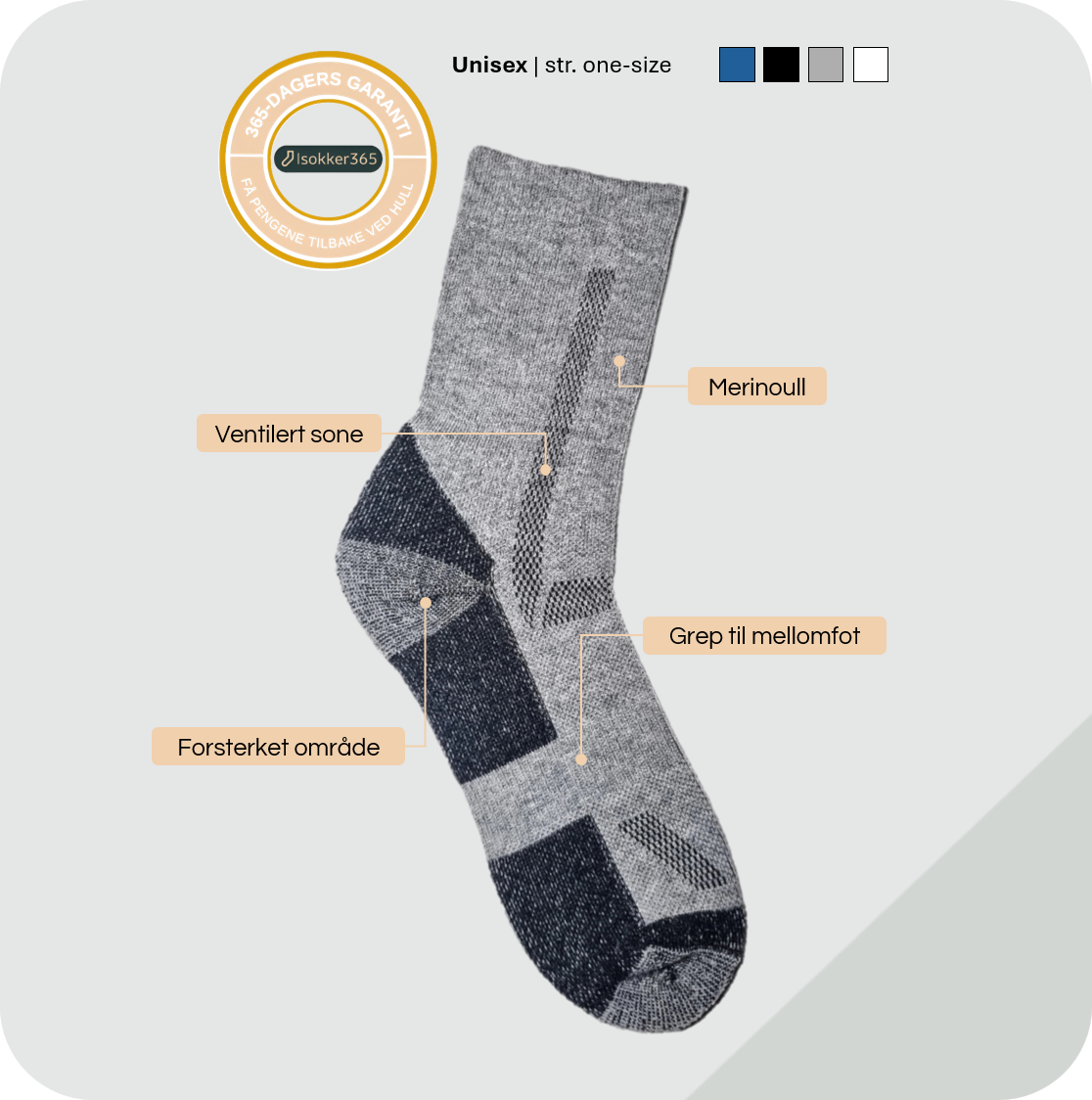 Grå merinoull sokker med beskrivelse